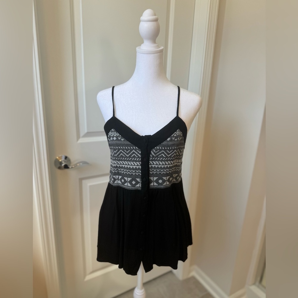 Black and Gray Patterned Spaghetti Strap Top